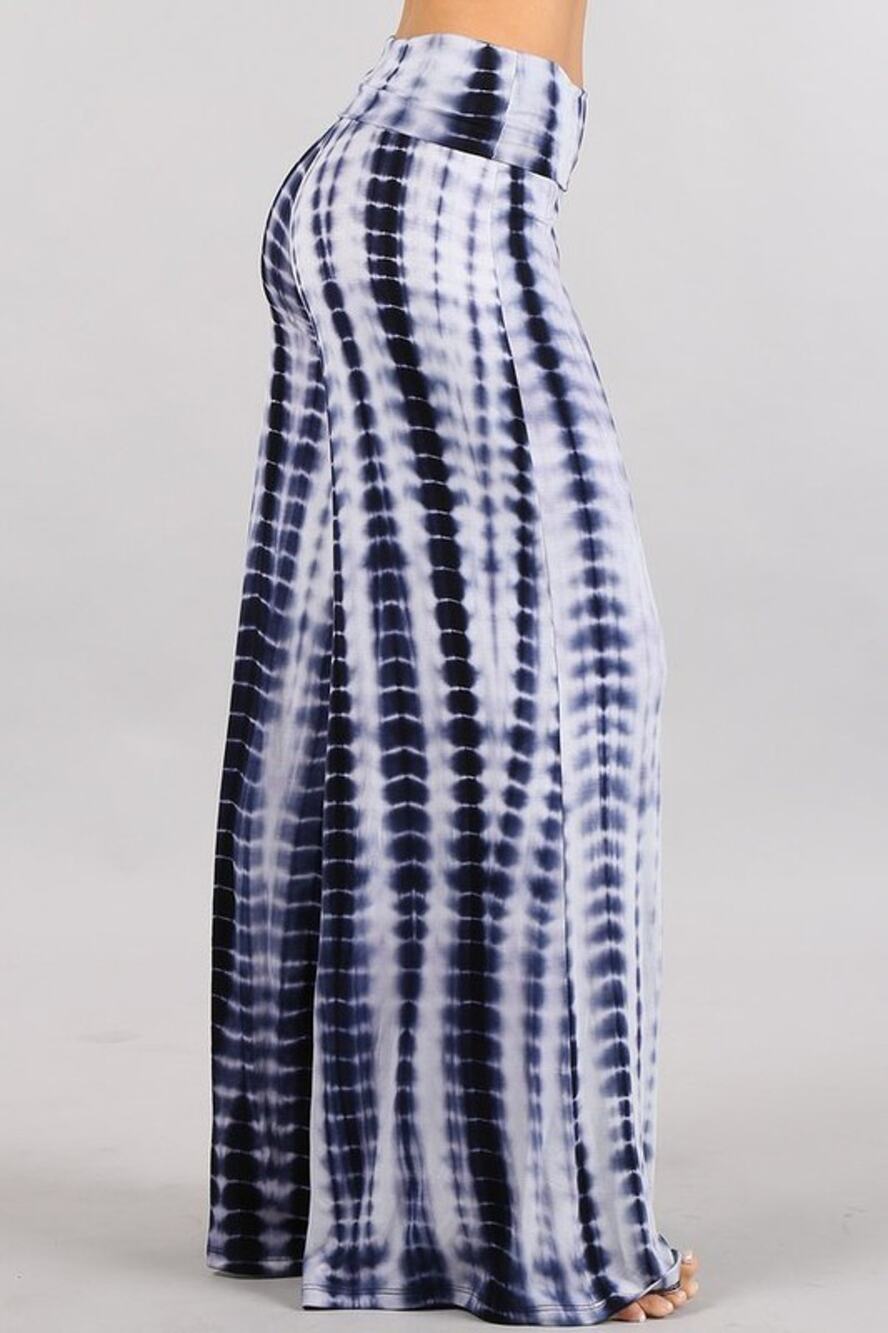 Chatoyant Tie Dye Palazzo Pants Navy and White Medium